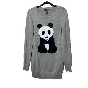 Sweater Project Panda Bear Tunic Sweater Gray Silver Metallic Sz Medium Sparkly